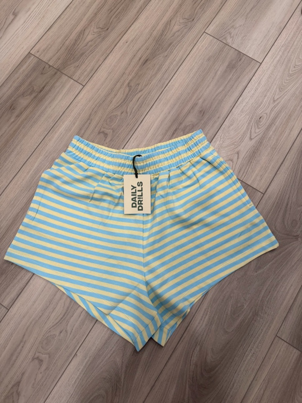 Daily Drills Yellow & Light Blue Striped Athletic Shorts
